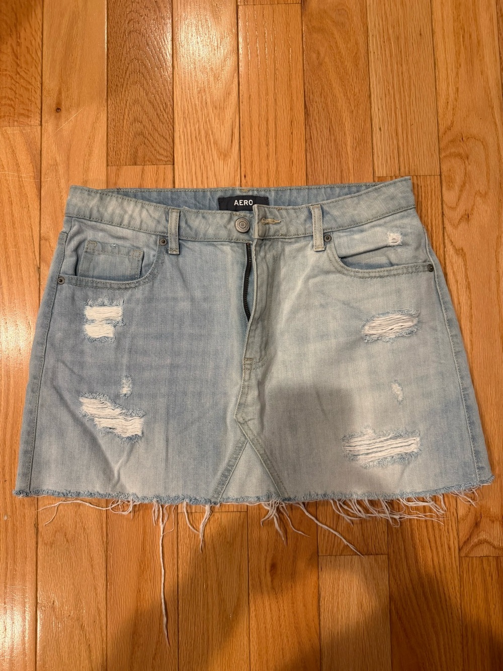 Aeropostale Light Blue Distressed Denim Mini Skirt